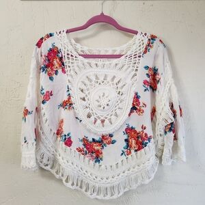 Love J Crochet Woven Floral Print Crop Top Size M P2p 25